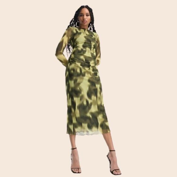 & Other Stories Olive Green Stretch Mesh Midi Dress Size Large - Picture 1 of 14